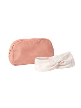 Blush Pink Cosmetic Bag + Ry-Bandz bow Headband Set Travel Makeup Pouch Bundle